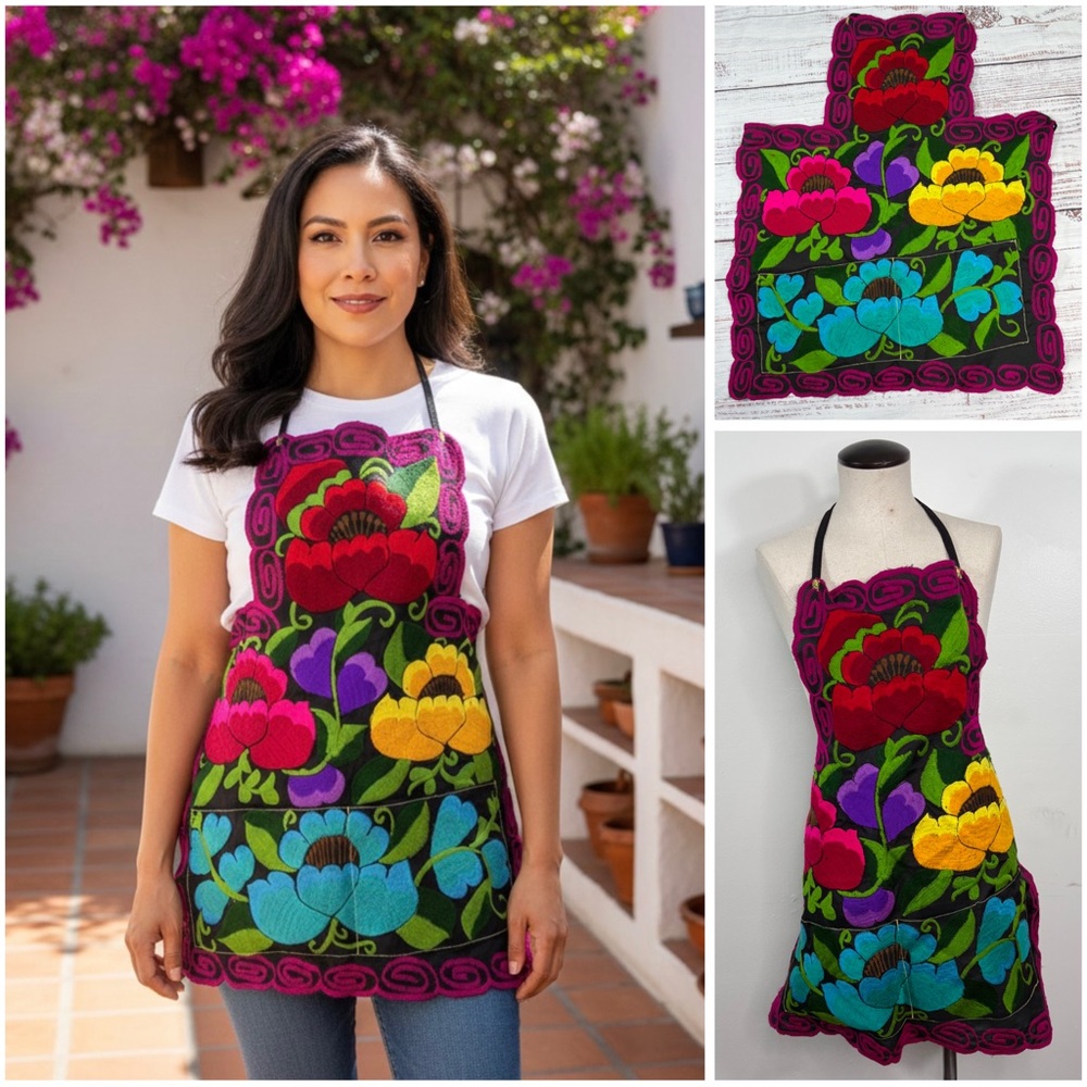 Mexican Embroidered Colorful Zinacantan Floral Artisan Apron
